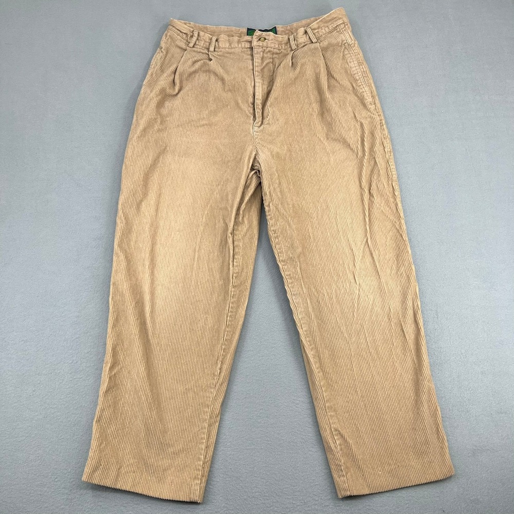 Natural Elements Mens Tan Pleated Wide Wale Corduroy Pants 34 Relaxed Fit Vtg